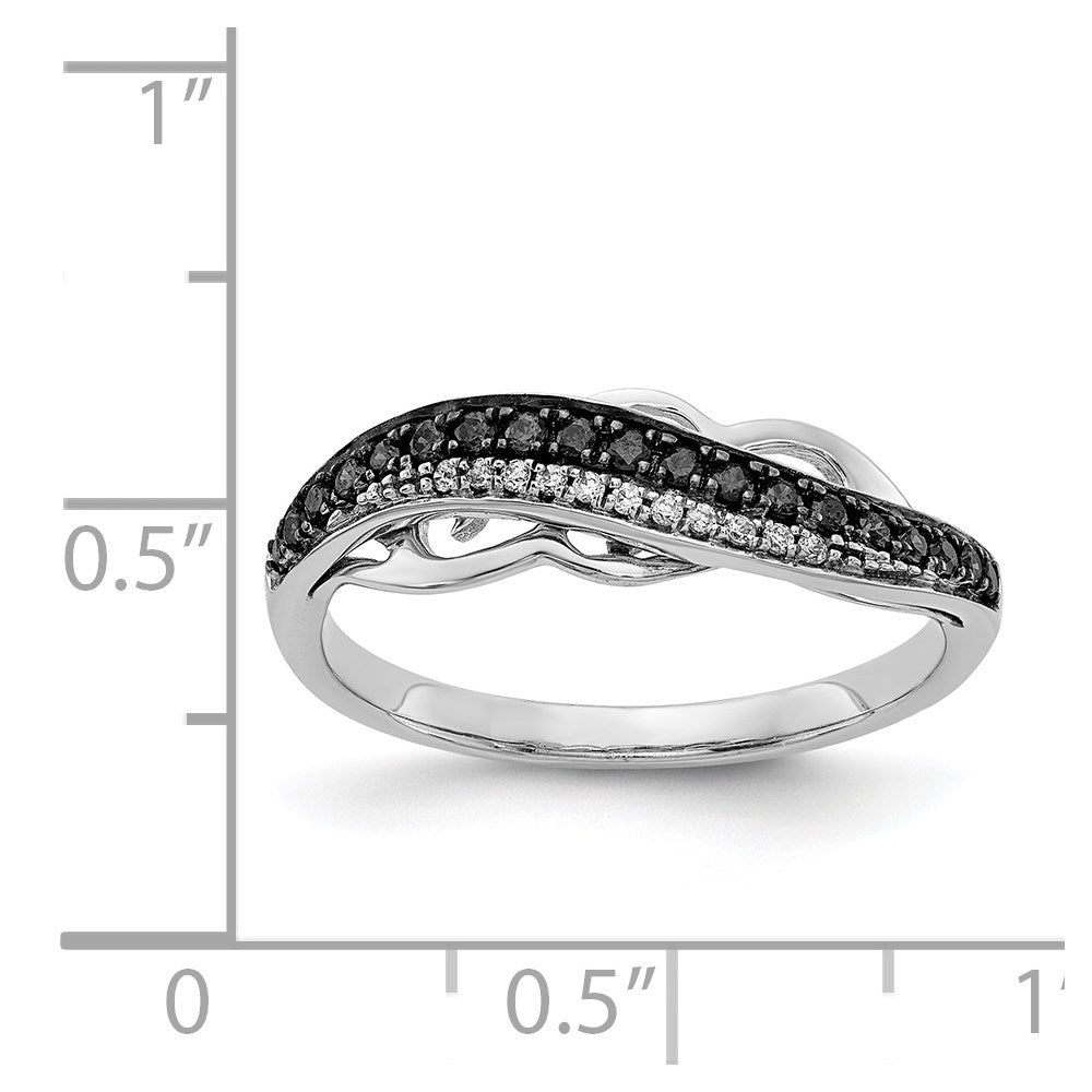 14k White Gold w/Black Rhd Fancy Black and White Diamond Ring