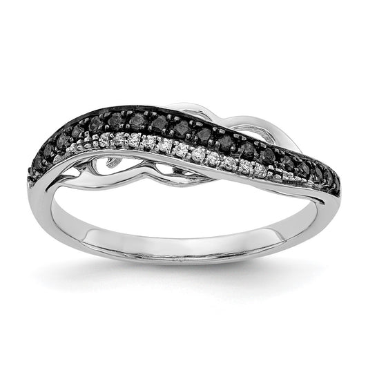 14k White Gold w/Black Rhd Fancy Black and White Diamond Ring
