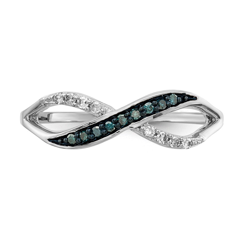 14k White Gold w/ Blue and White Diamond Crisscross Ring