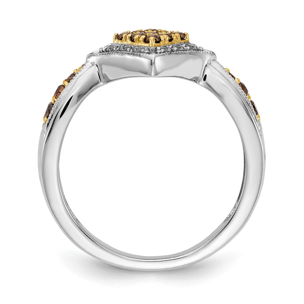 14k White w/Yellow Rhodium White and Champagne Diamond Ring