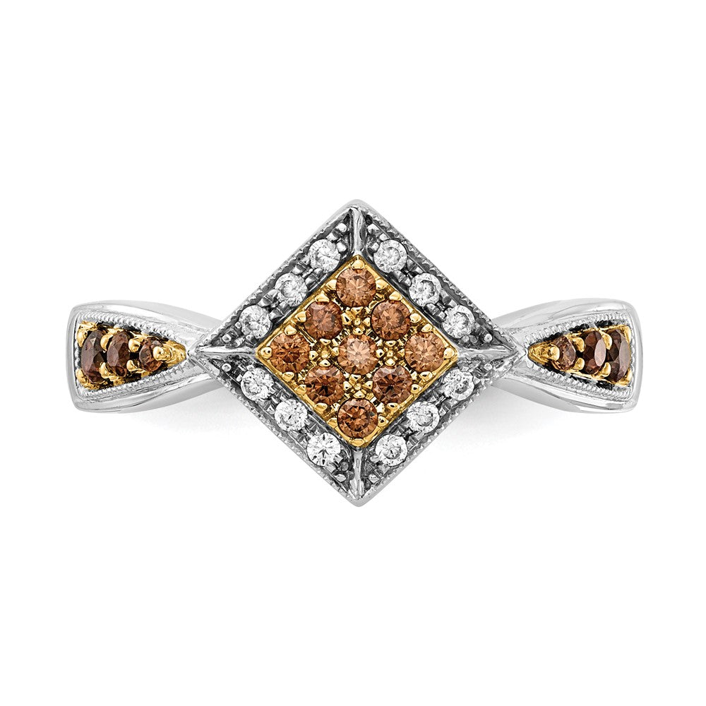 14k White w/Yellow Rhodium White and Champagne Diamond Ring