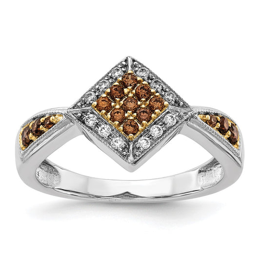 14k White w/Yellow Rhodium White and Champagne Diamond Ring