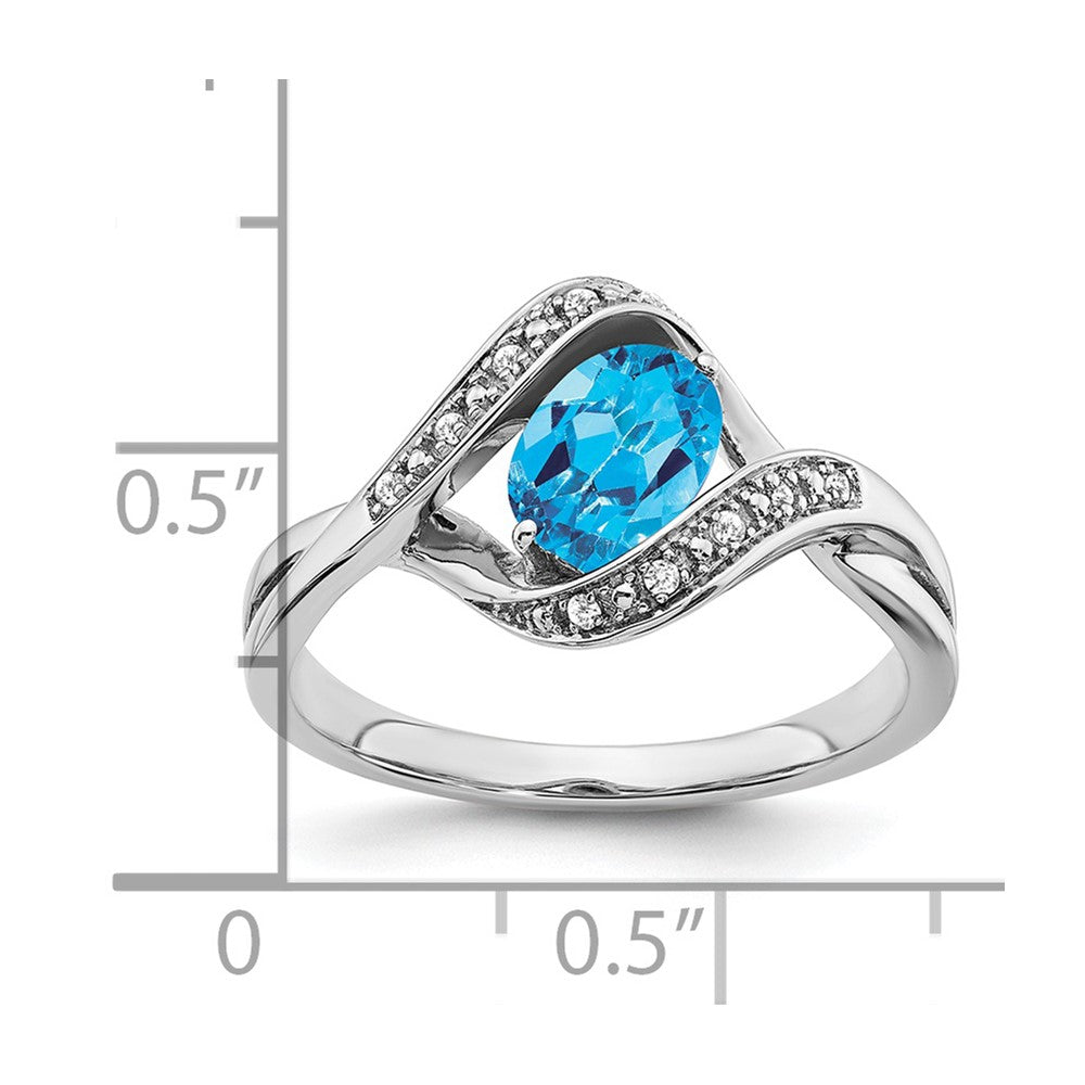 14k White Gold Oval Blue Topaz and Diamond Ring