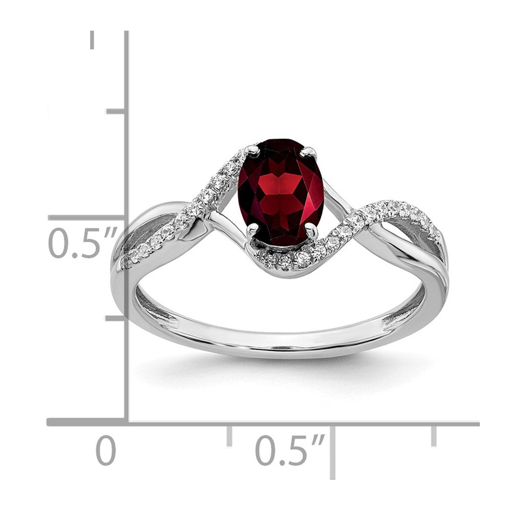 14k White Gold Oval Garnet and Diamond Twist Ring