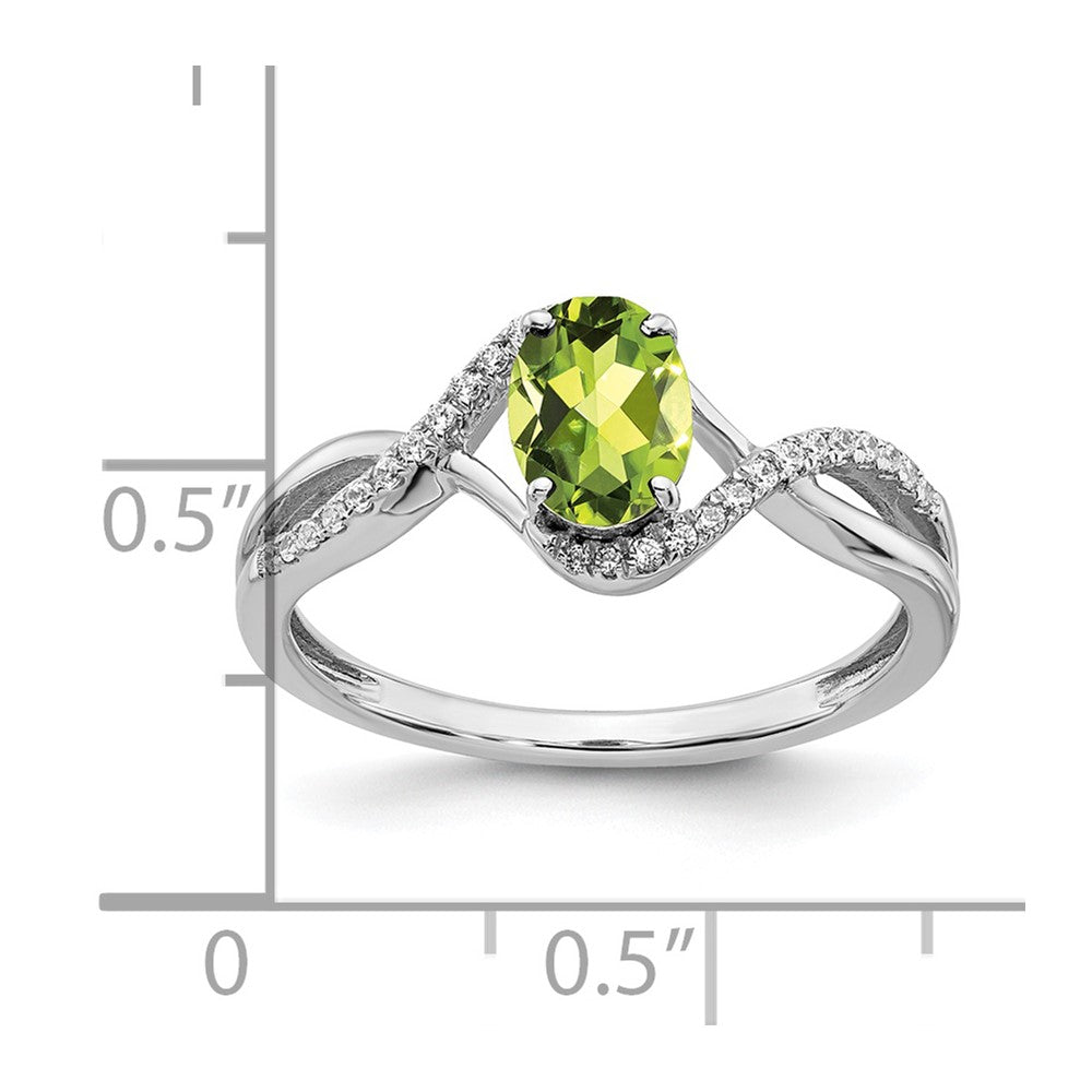 14k White Gold Oval Peridot and Diamond Twist Ring