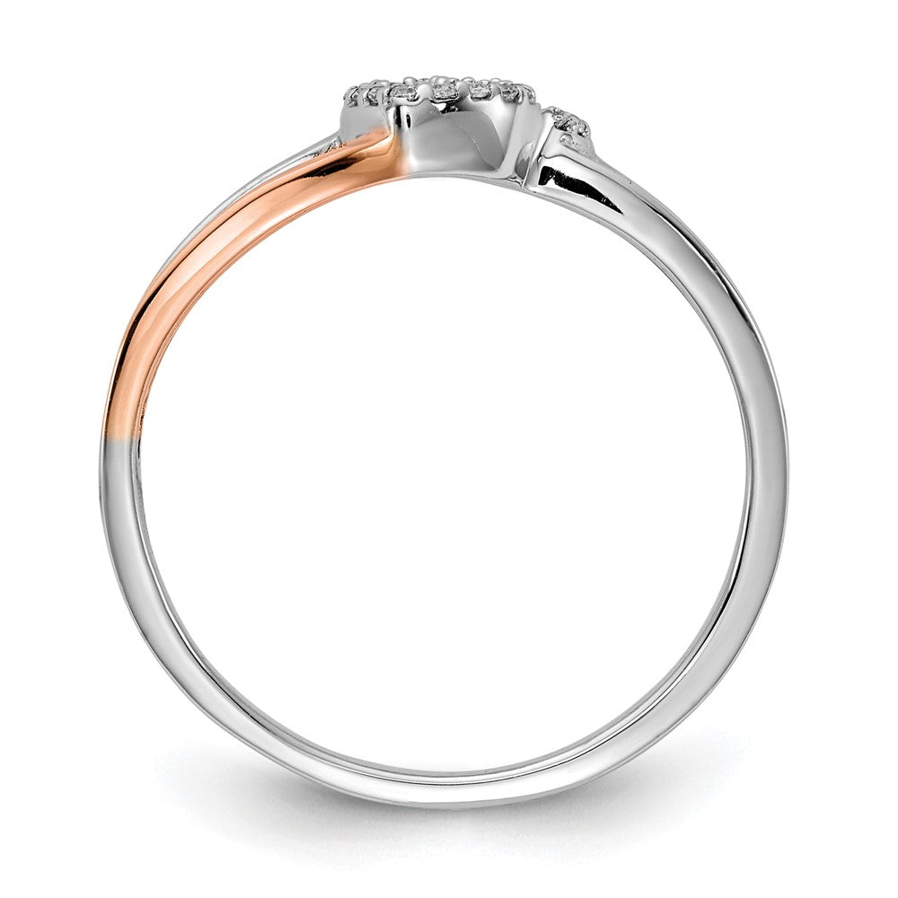 14k Yellow Gold White and Rose Gold Diamond Polished Double Heart Ring