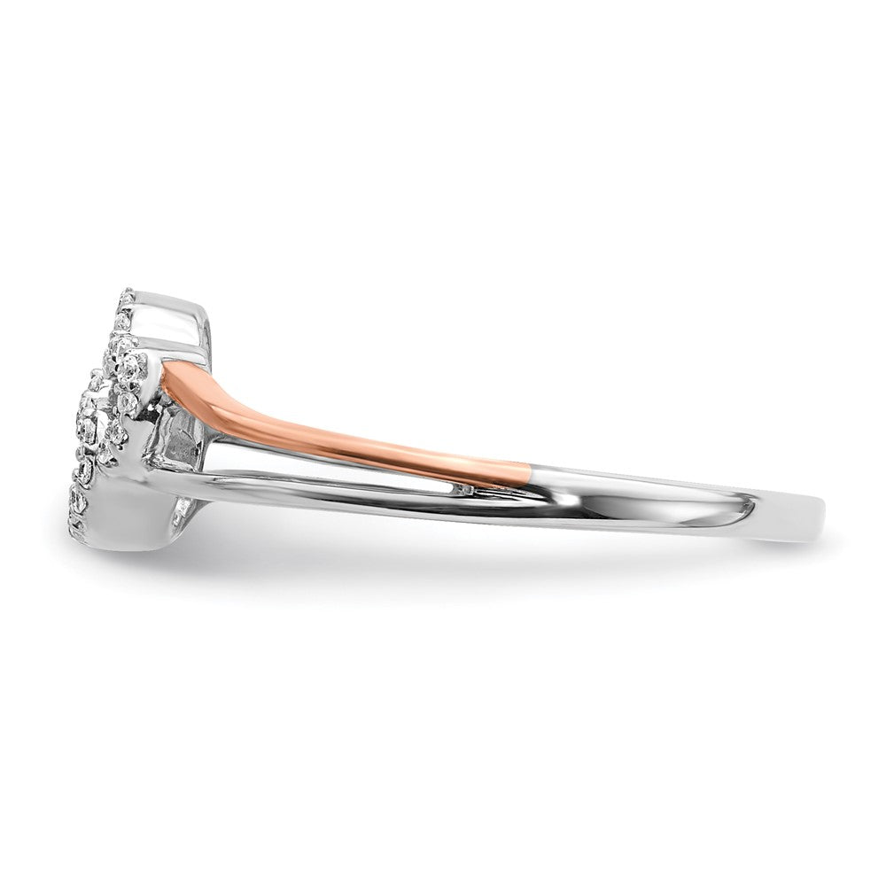 14k Yellow Gold White and Rose Gold Diamond Polished Double Heart Ring
