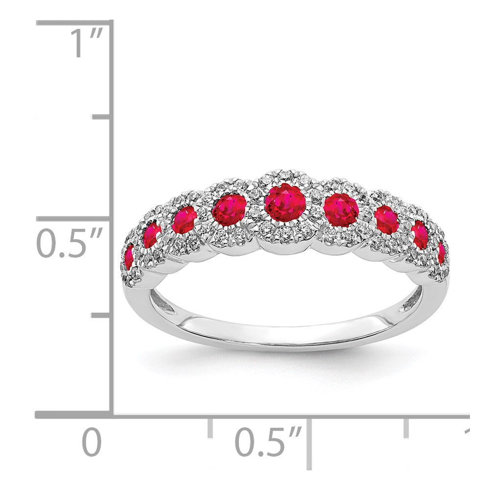 14k White Gold Diamond and Ruby Polished Ring