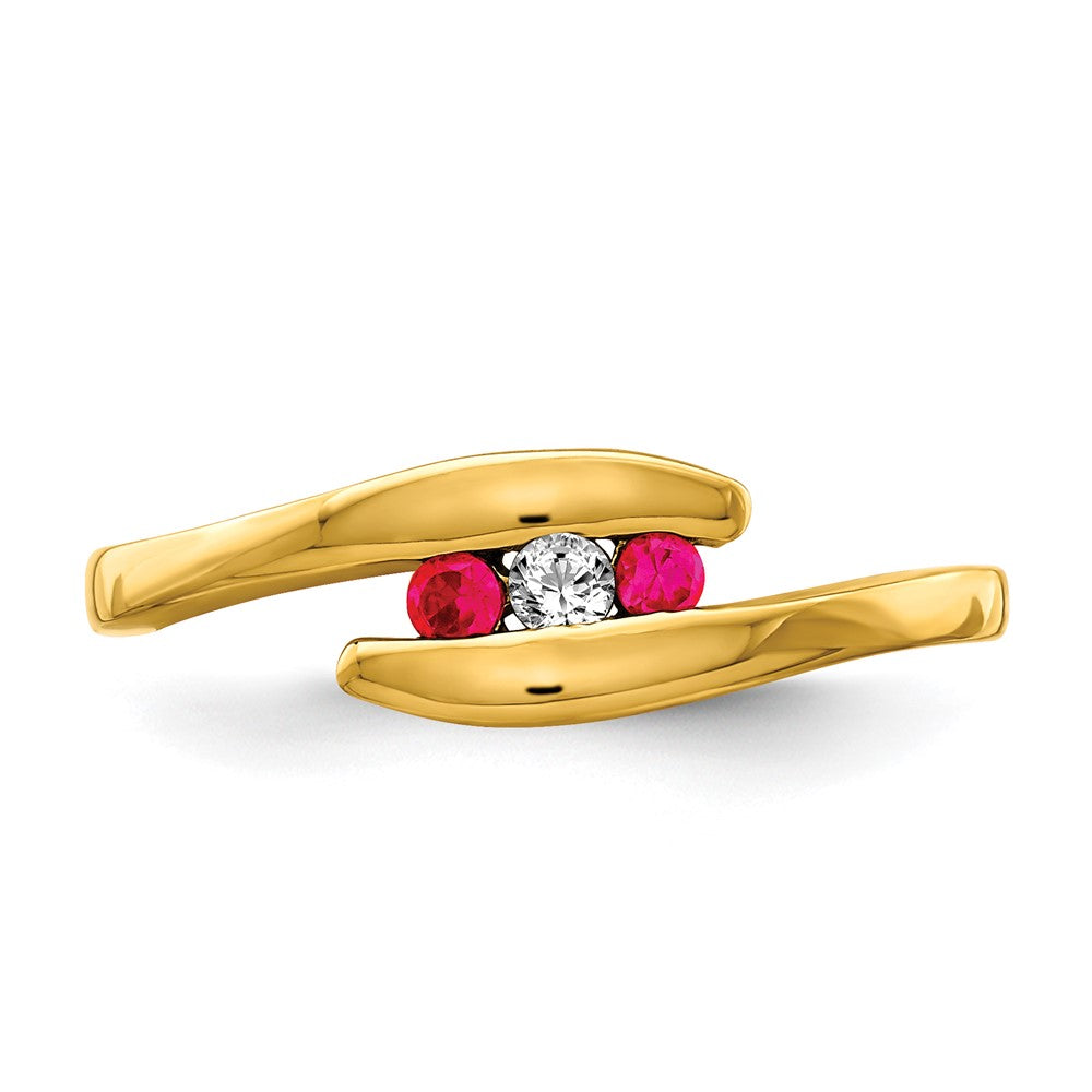 14k Yellow Gold Ruby and Diamond 3-stone Ring