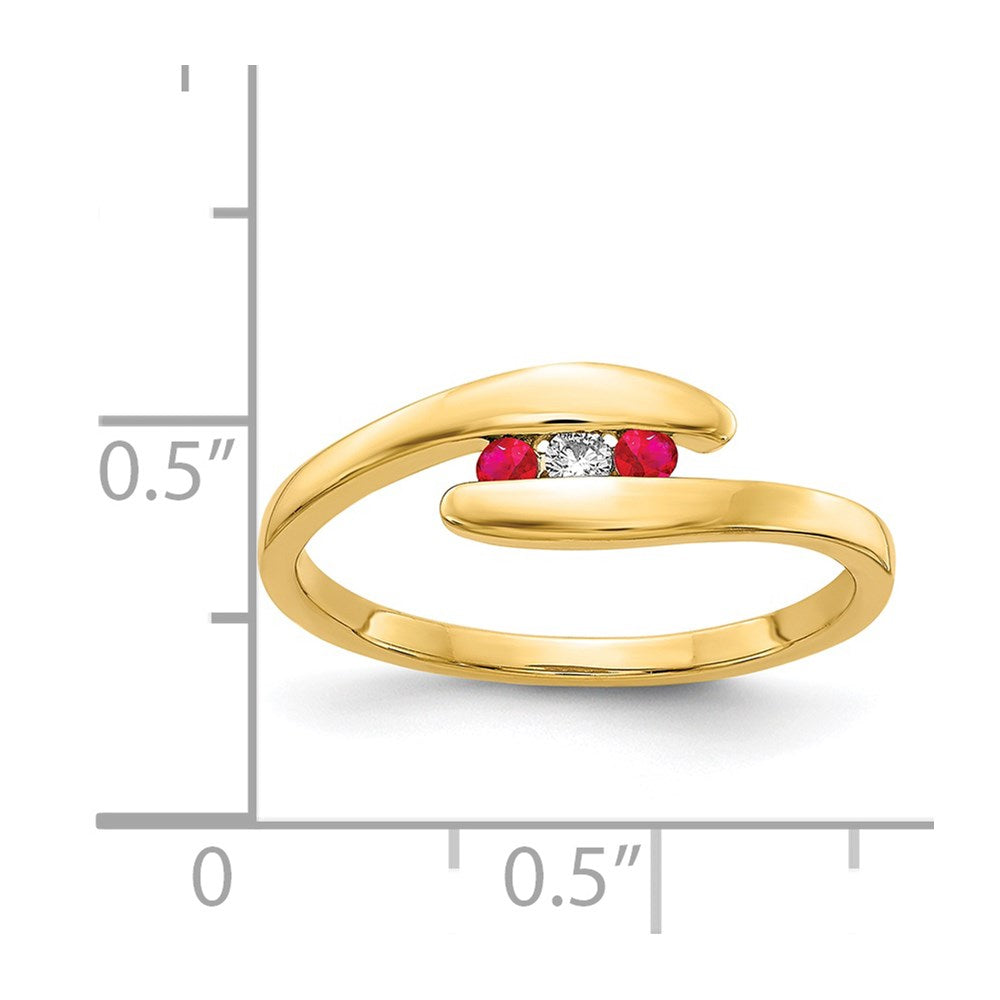 14k Yellow Gold Ruby and Diamond 3-stone Ring