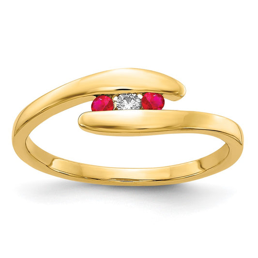 14k Yellow Gold Ruby and Diamond 3-stone Ring