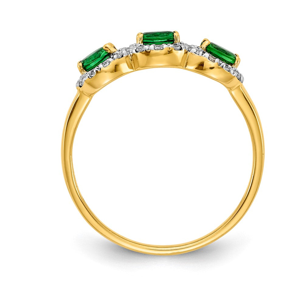 14k Yellow Gold Emerald and Diamond 3-Stone Ring