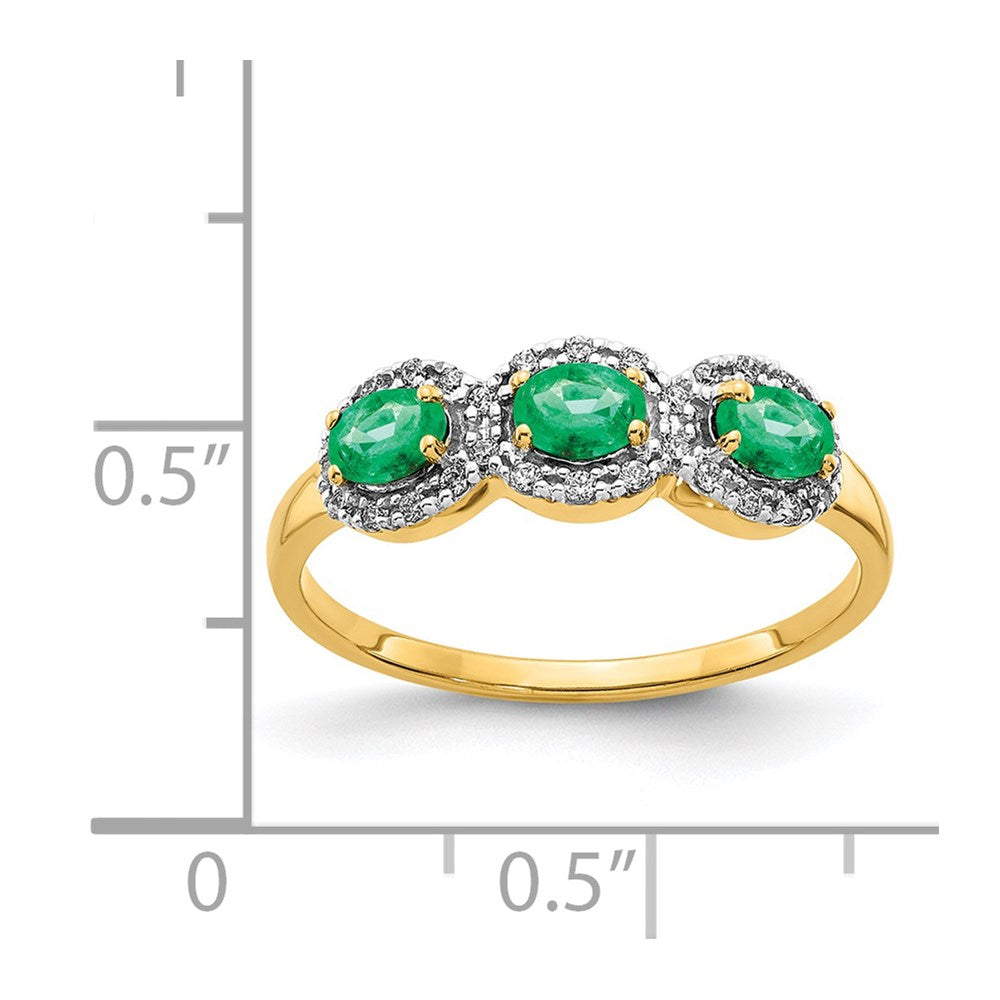 14k Yellow Gold Emerald and Diamond 3-Stone Ring