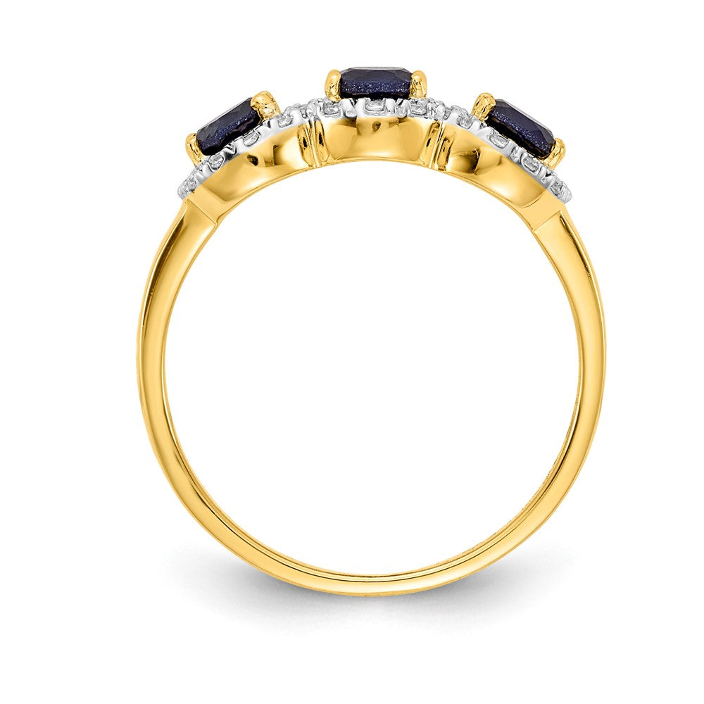 14k Yellow Gold Sapphire and Diamond 3-Stone Ring
