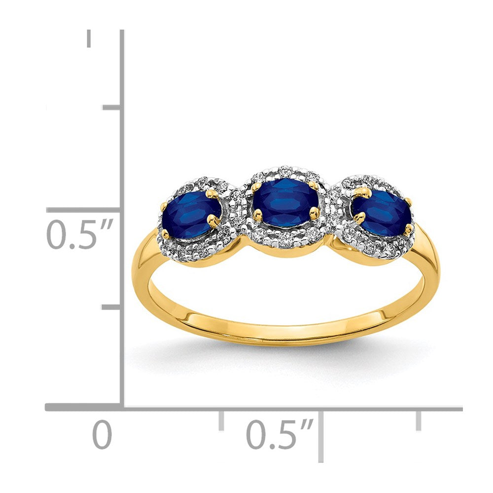 14k Yellow Gold Sapphire and Diamond 3-Stone Ring