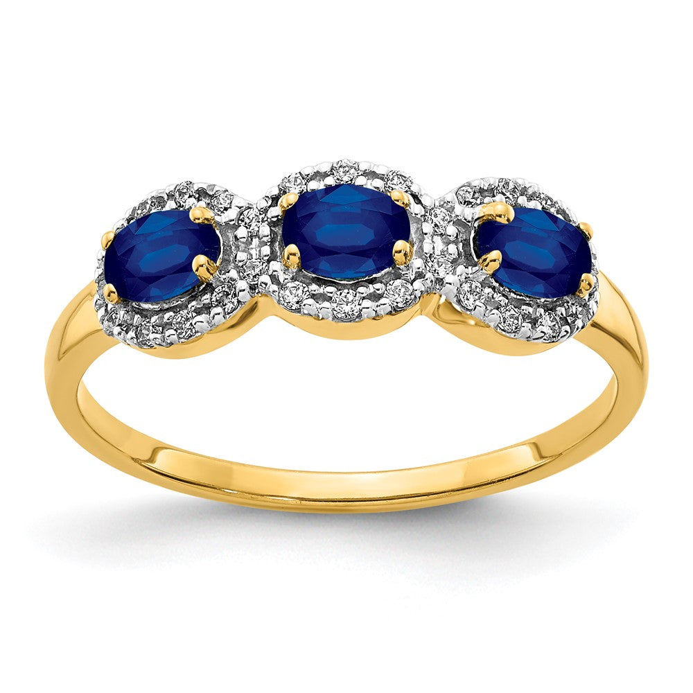 14k Yellow Gold Sapphire and Diamond 3-Stone Ring