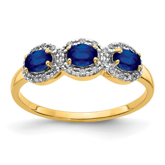 14k Yellow Gold Sapphire and Diamond 3-Stone Ring