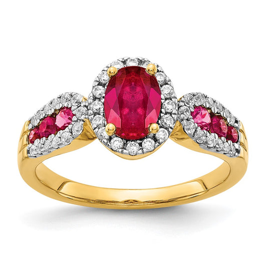 14k Diamond and Oval Ruby Ring