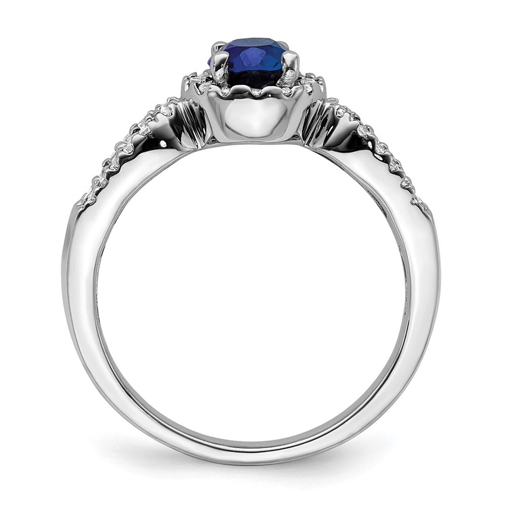 14k White Gold Diamond and Oval Sapphire Ring
