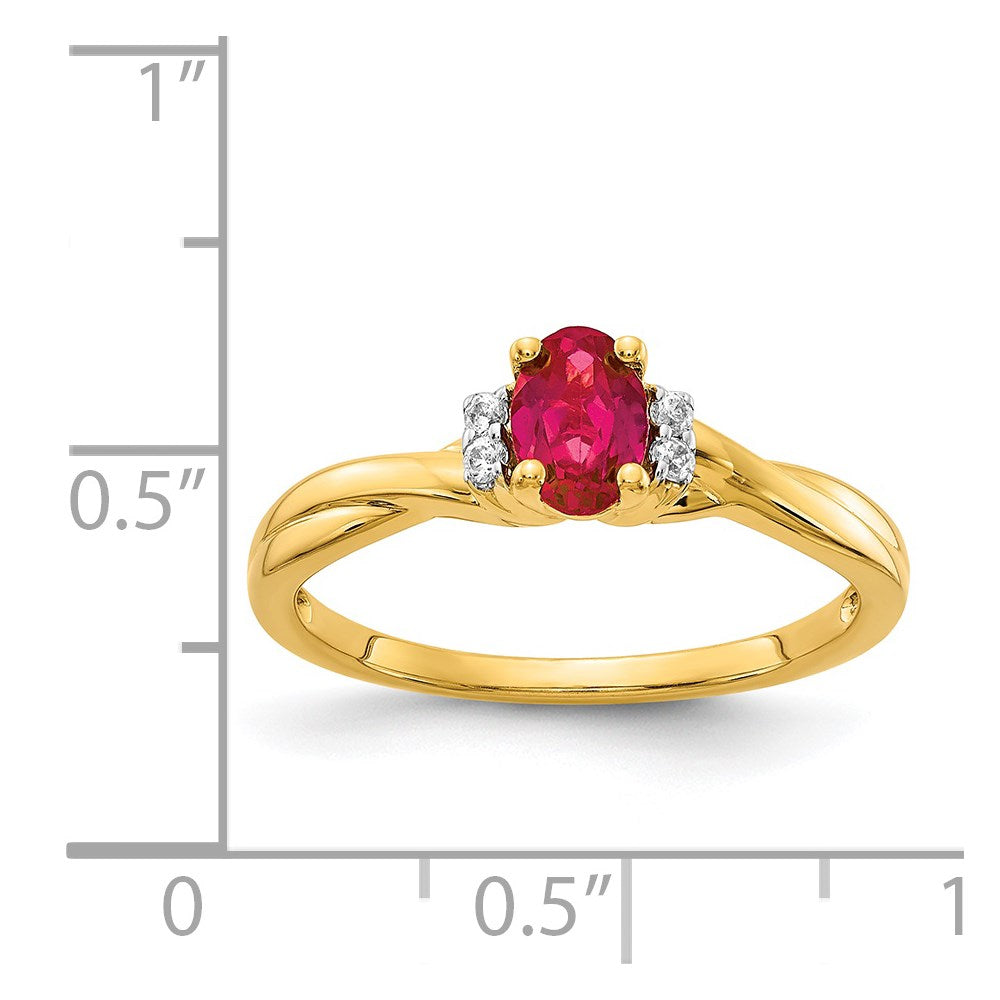 14k Diamond and Oval Ruby Ring