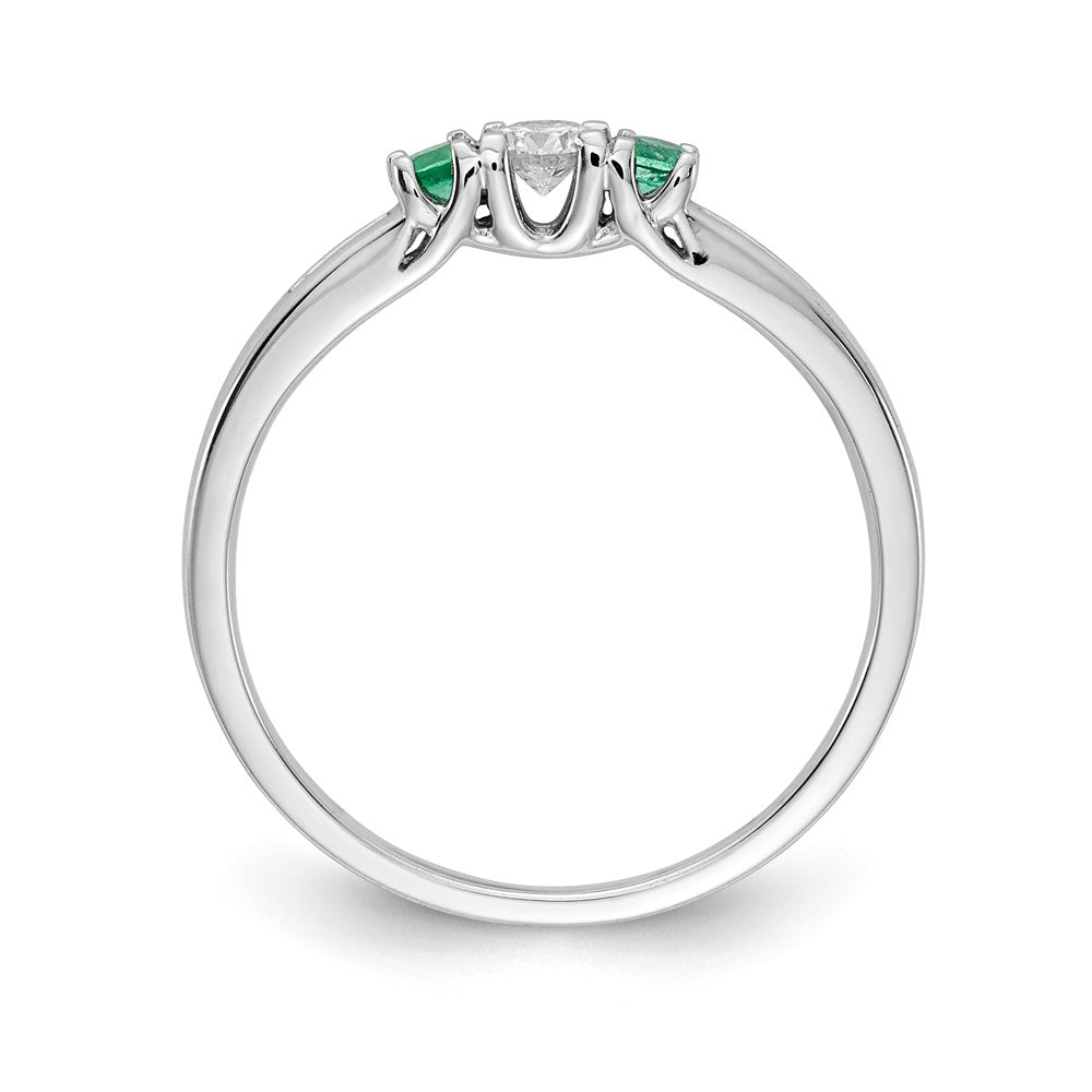 14k White Gold Diamond and Emerald 3-stone Ring