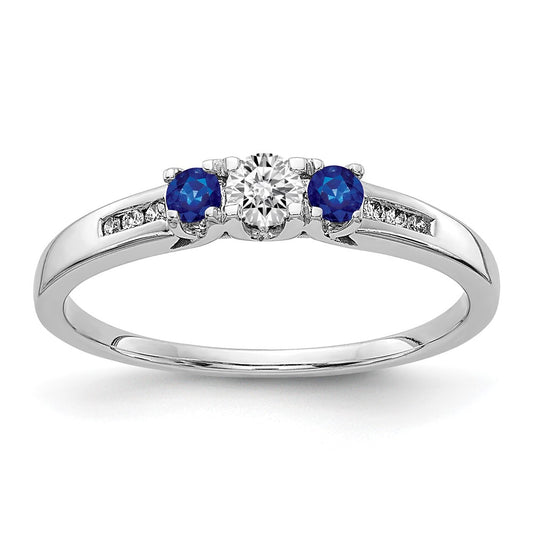 14k White Gold Diamond and Sapphire 3-stone Ring