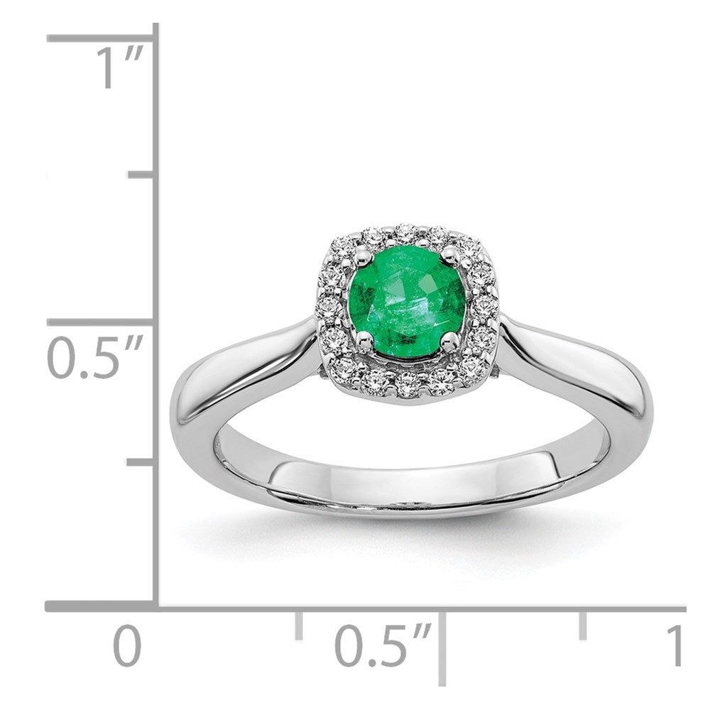 14k White Gold Diamond and Emerald Halo Ring