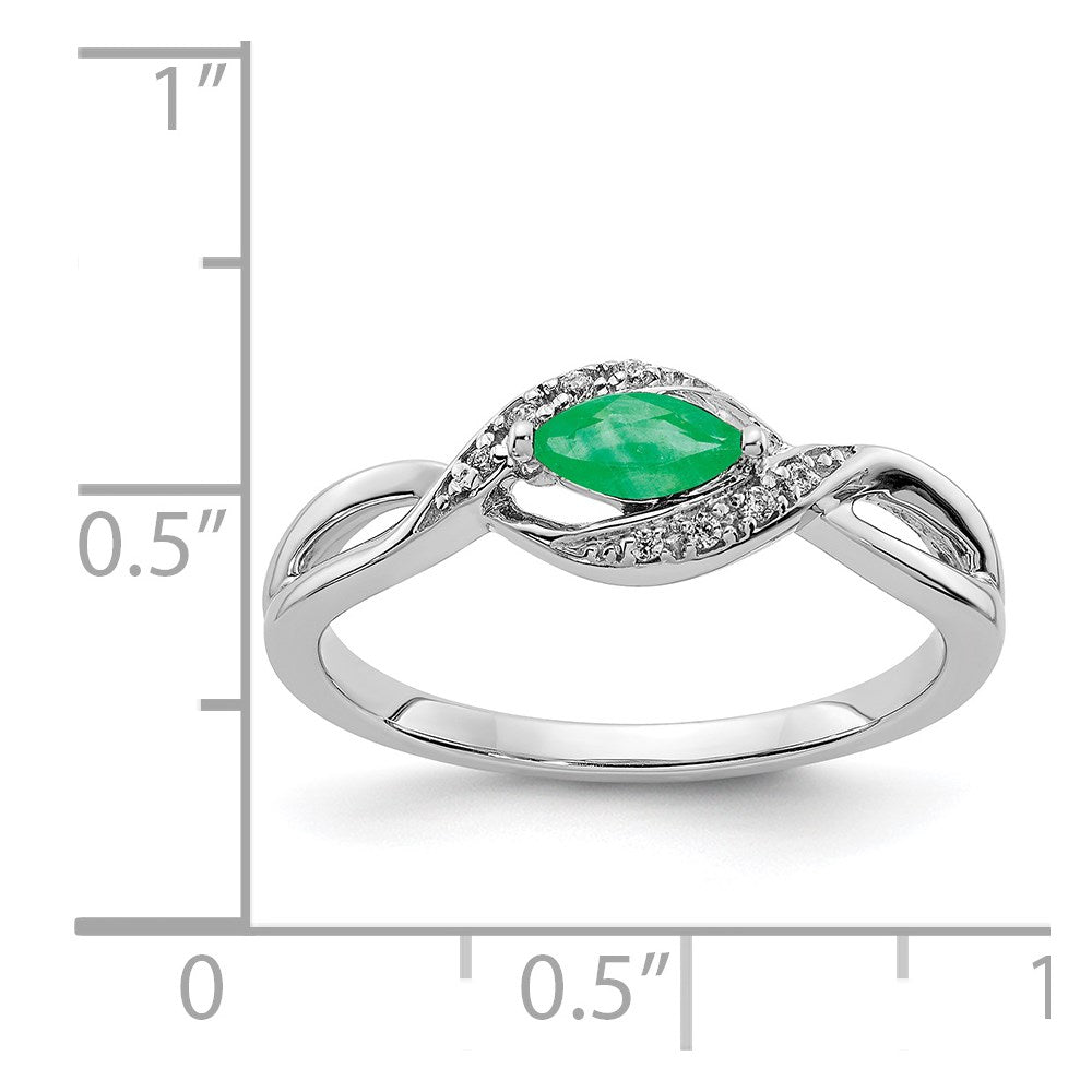 14k White Gold Diamond and Marquise Emerald Ring