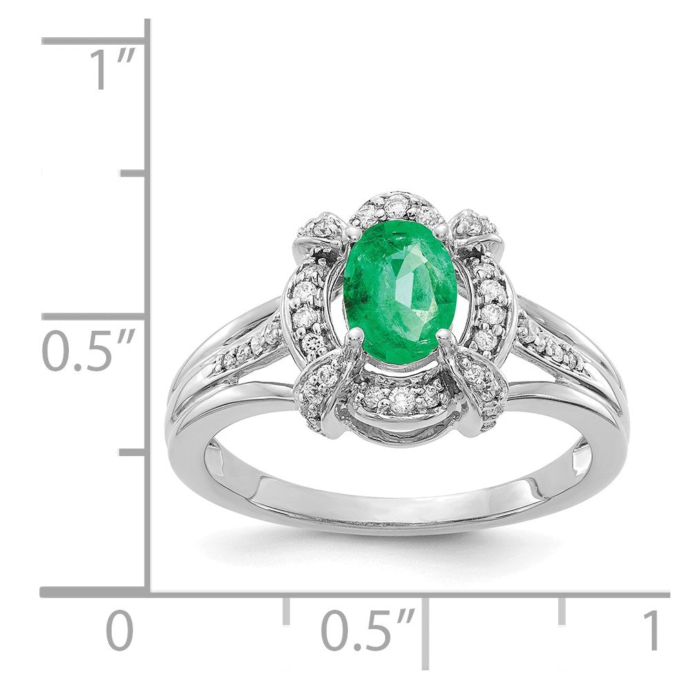 14k White Gold Diamond and Oval Emerald Ring