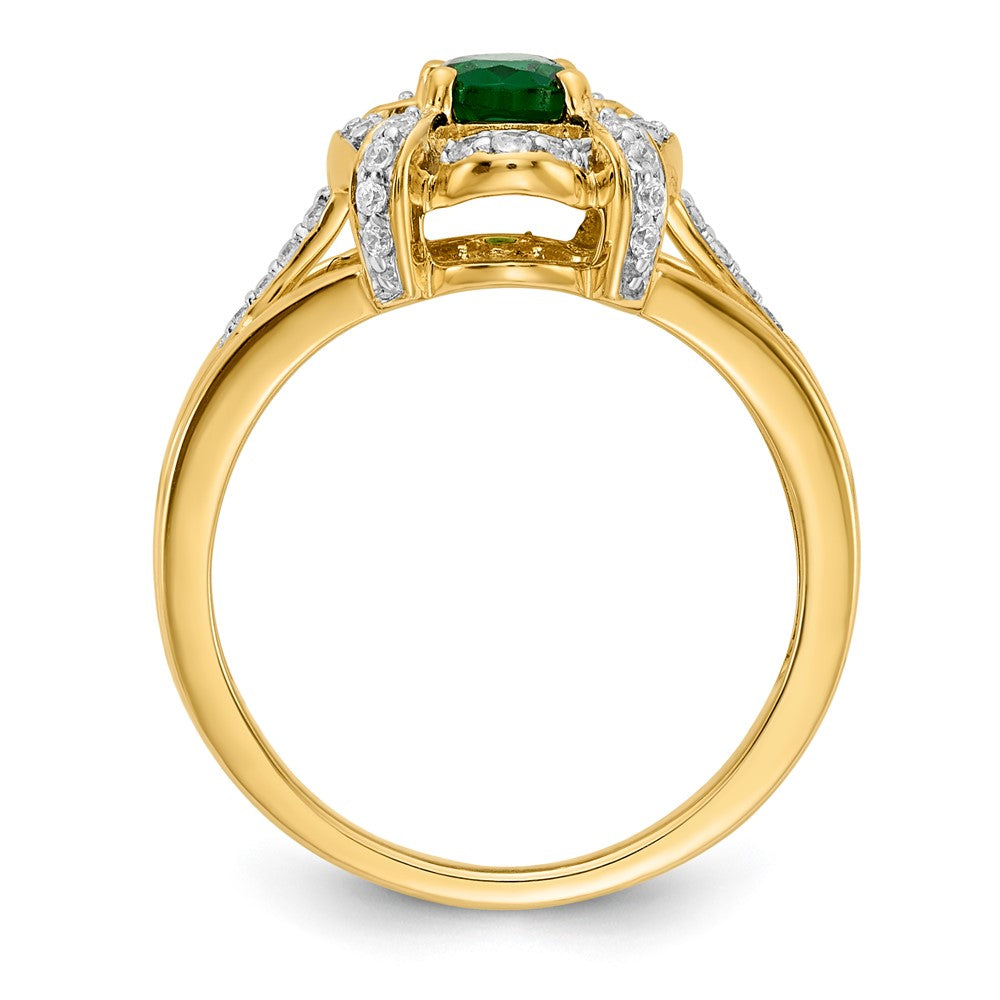14k Yellow Gold Diamond and Oval Emerald Ring