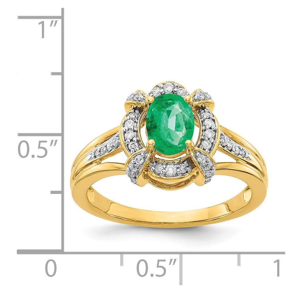 14k Yellow Gold Diamond and Oval Emerald Ring