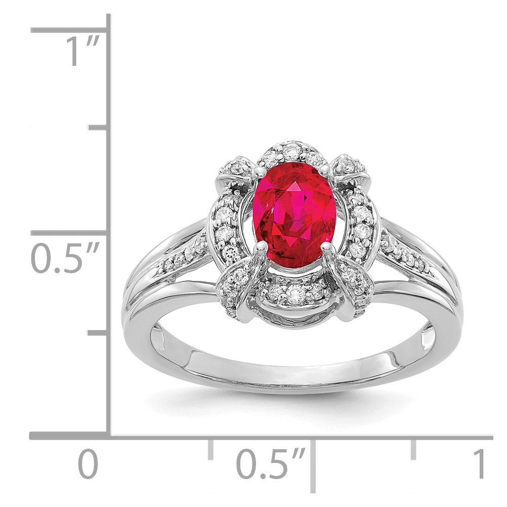 14k White Gold Diamond and Oval Ruby Ring