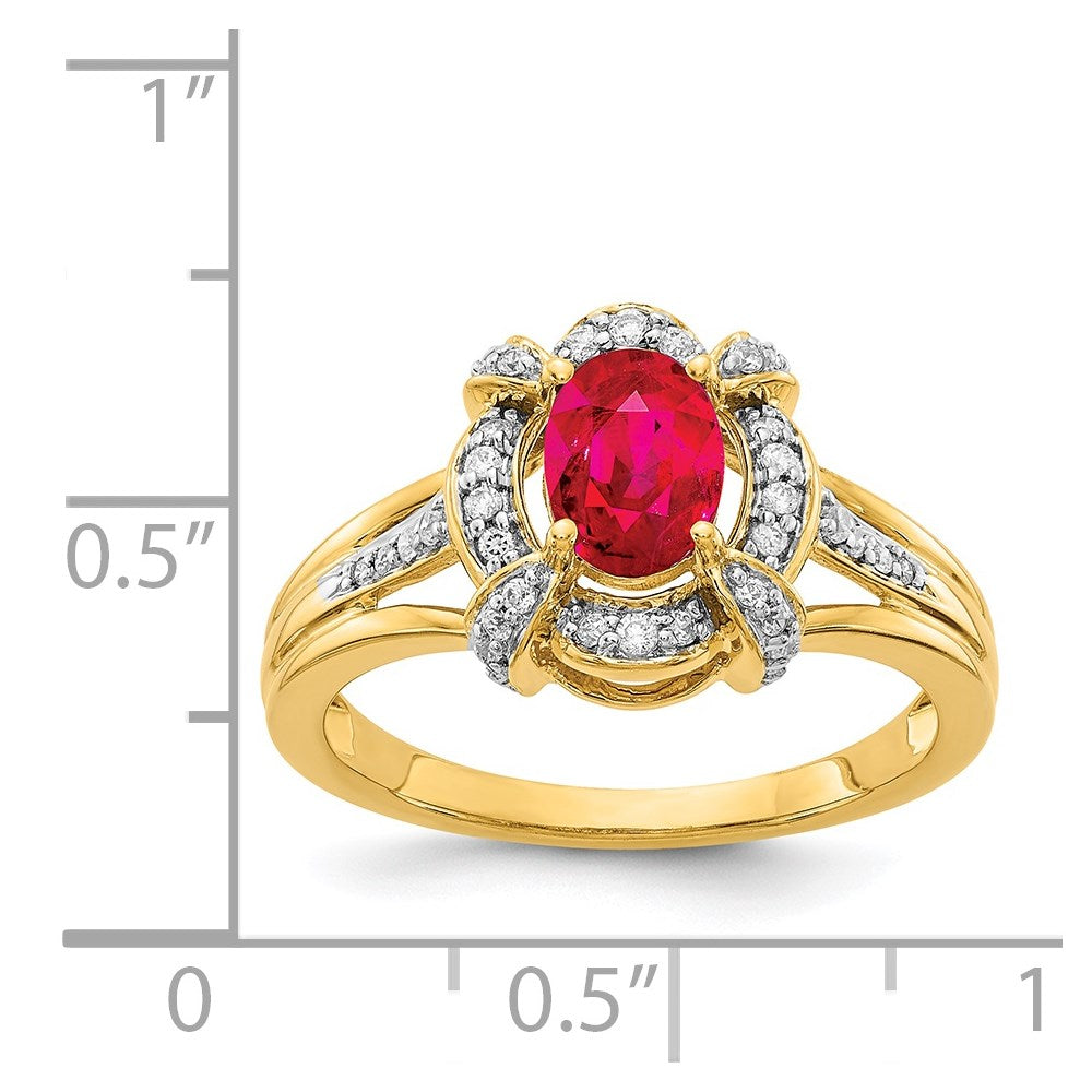 14k Diamond and Oval Ruby Ring