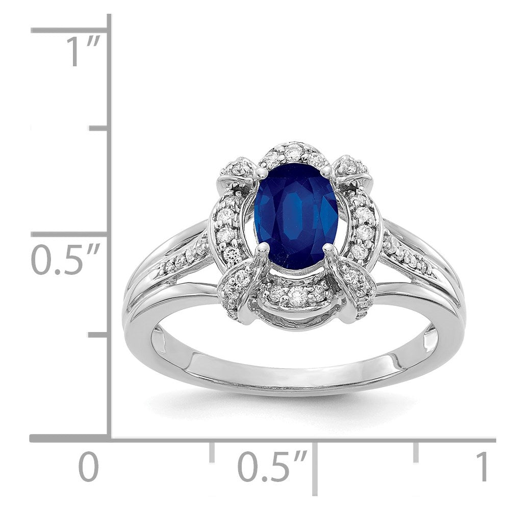 14k White Gold Diamond and Oval Sapphire Ring