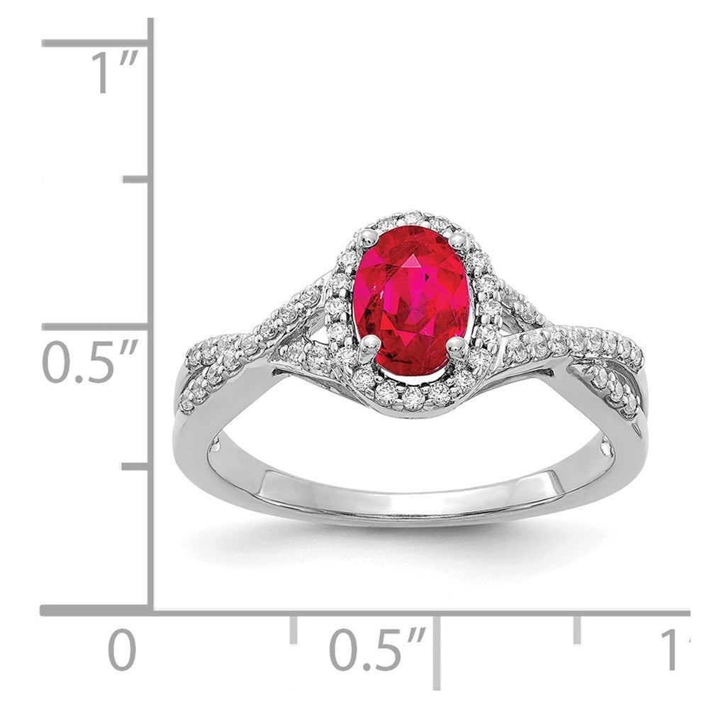 14k White Gold Diamond and Ruby Oval Halo Ring