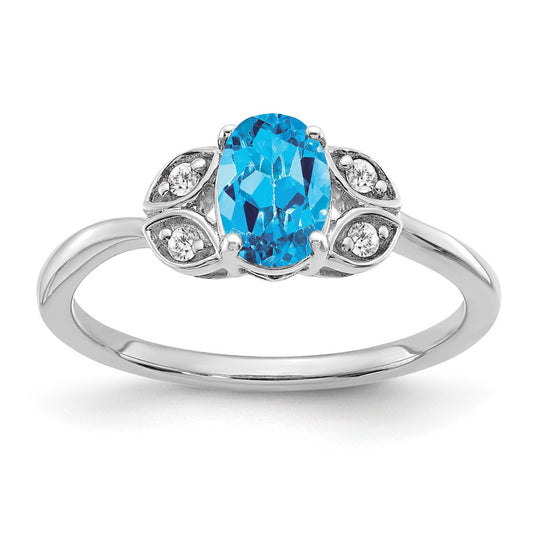 14k White Gold Blue Topaz and Diamond Ring
