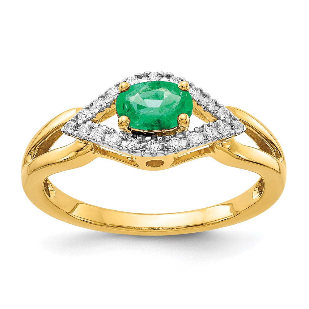 14k Diamond and Emerald Ring