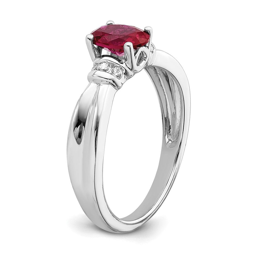 14k White Gold Diamond and Oval Ruby Ring