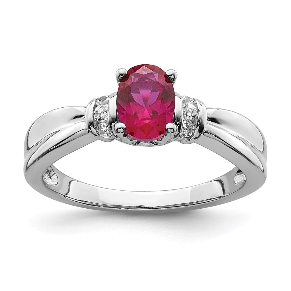14k White Gold Diamond and Oval Ruby Ring