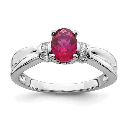 14k White Gold Diamond and Oval Ruby Ring
