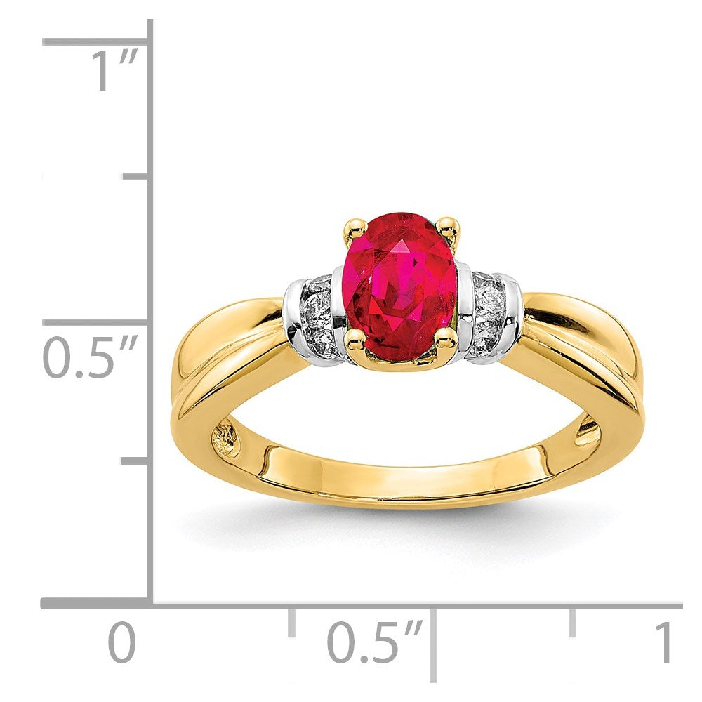 14k Yellow Gold and Oval Rhodium Diamond and Oval Ruby Ring