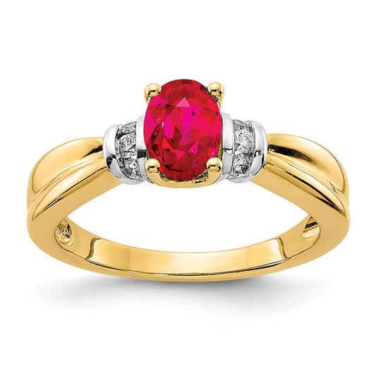 14k Yellow Gold and Oval Rhodium Diamond and Oval Ruby Ring