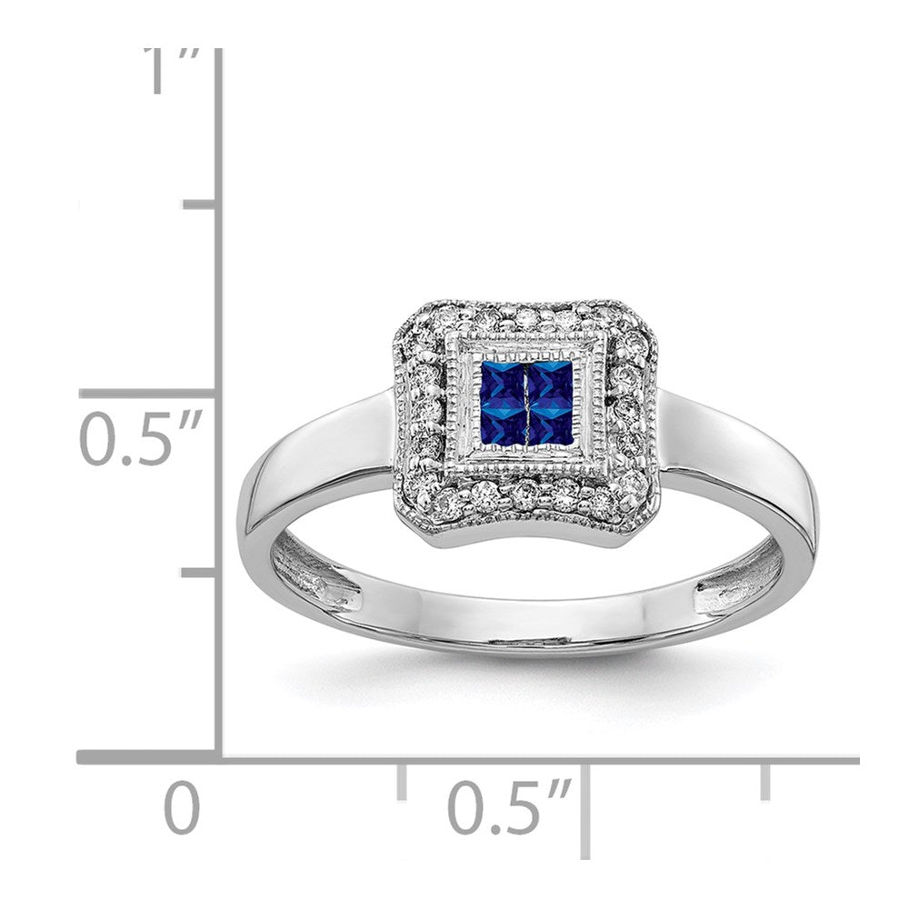 14k White Gold Square Design Sapphire and Diamond Ring
