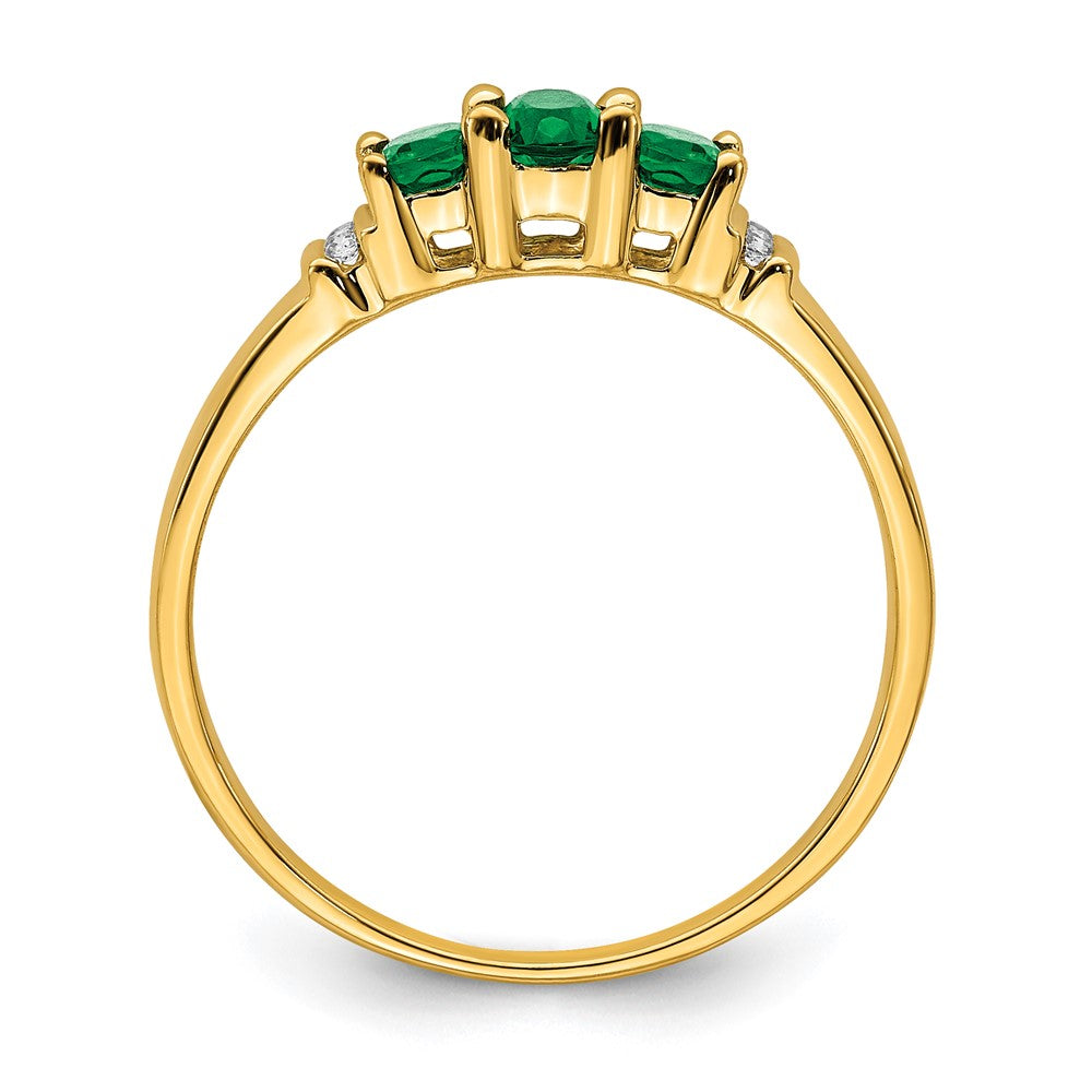 14k Yellow Gold Polished Triple Emerald and Diamond 3-stone Ring