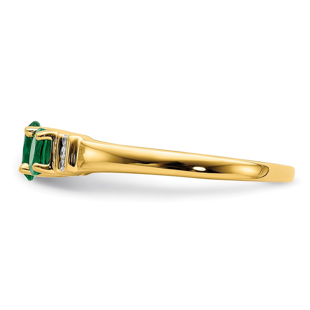 14k Yellow Gold Polished Triple Emerald and Diamond 3-stone Ring