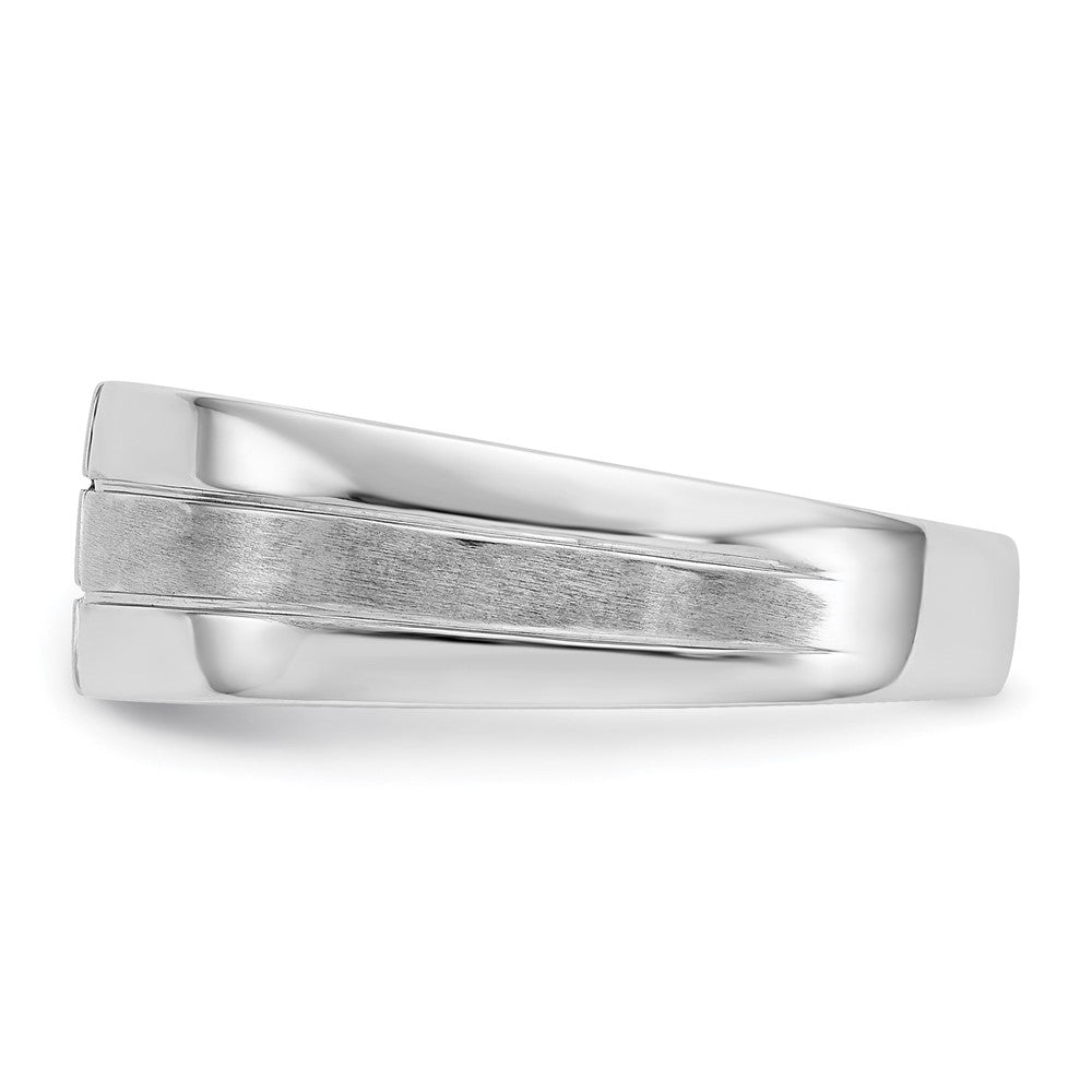 14k White Gold Mens Diamond Polished and Satin Ring