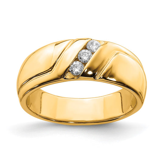 14k Diamond 3-stone Mens Ring