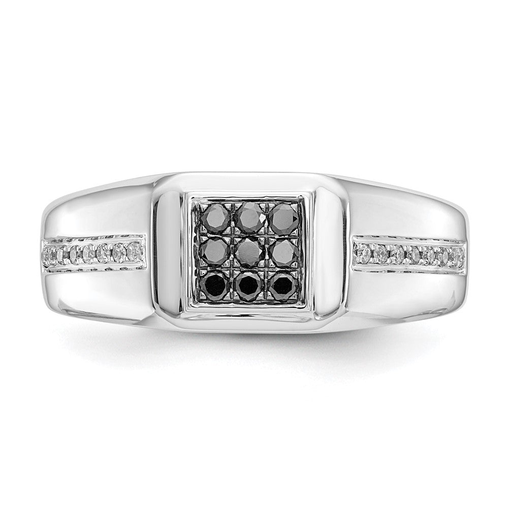 14k White Gold White and Black Diamond Square Mens Ring