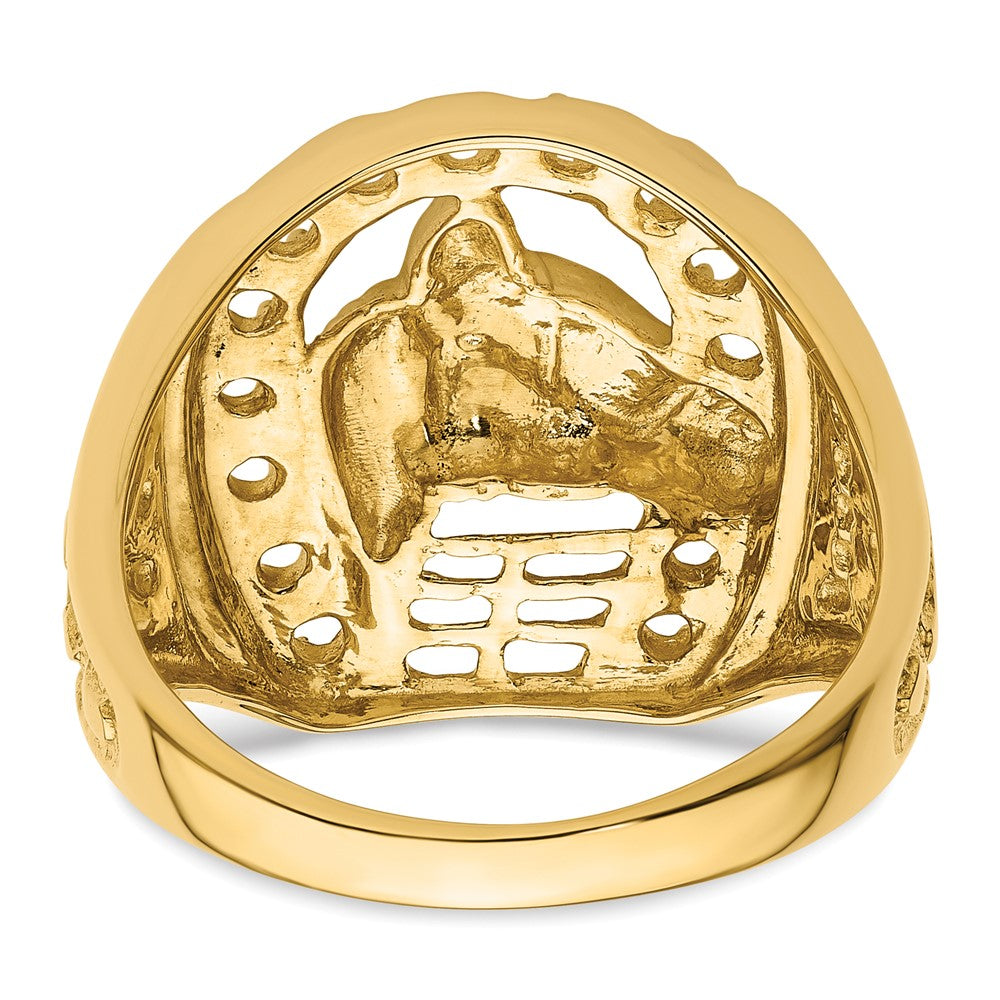 14k Yellow Gold Horseshoe w/Horse in Center Mens Ring Mounting