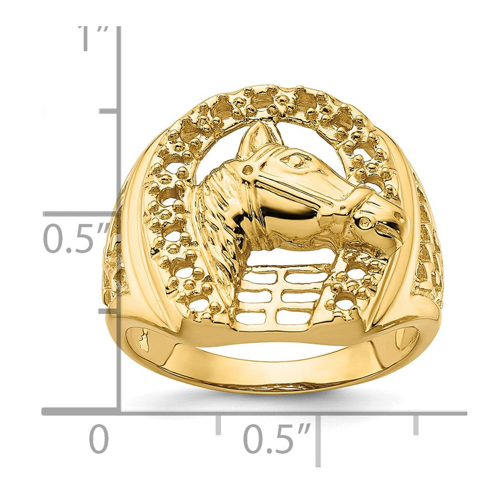 14k Yellow Gold Horseshoe w/Horse in Center Mens Ring Mounting
